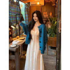 批发实价纯欲慵懒风针织开衫温柔系吊带<b class='q'>连衣裙</b>早秋胖mm大码套装