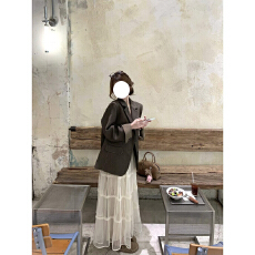 批发实价有货2025新款复古撞色毛边<b class='q'>西装</b>外套网纱半身裙秋季穿搭套装女