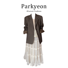 批发实价有货2025新款复古撞色毛边<b class='q'>西装</b>外套网纱半身裙秋季穿搭套装女