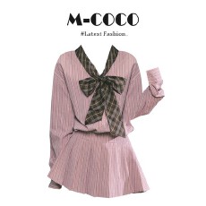 批发实价有货法式<b class='q'>条纹</b>长袖衬衫连衣裙秋季新款收腰显瘦通勤<b class='q'>短裙</b>