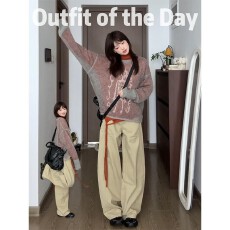 批发实价有货春季韩系高级感针织<b class='q'>罩衫</b>高领打底内搭上衣休闲裤套装女