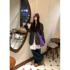 批发实价有货灰色西装外套上衣内搭粉色吊带裙<b class='q'>女</b>复古直筒阔腿裤<b class='q'>套</b>装