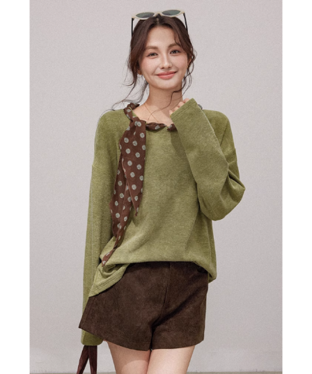 정가 재고 있음 한 부서 긴팔 만나는 티셔츠 여성 가을 겨울 루즈핏 품격 캐주얼 다용도 도트 무늬 스카프 맨위