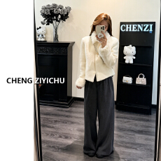 批发实价有货秋冬新款韩系高级感毛领<b class='q'>外套</b>上衣女高腰阔腿<b class='q'>休闲</b>裤套装