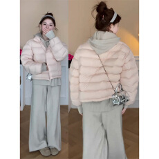 批发实价有货休闲风百搭短款保暖棉服叠穿打底上衣<b class='q'>女</b>高腰直筒裤<b class='q'>套装</b>