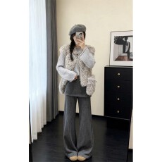 批发实价有货韩系羊羔毛坎肩马甲修身打底衫女2025秋冬<b class='q'>假两件</b>休闲裤