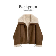 批发实价有货复古麂皮绒毛边夹克<b class='q'>外套</b>女2025冬季新款皮毛一体长袖棉衣