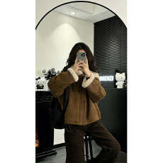 批发实价有货复古麂皮绒毛边夹克<b class='q'>外套</b>女2025冬季新款皮毛一体长袖棉衣