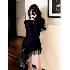 批发实价有货御姐风不规则<b class='q'>流苏</b>长袖<b class='q'>连衣裙</b>女2025秋冬新款收腰打底短裙