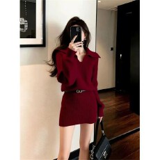 批发实价有货秋冬特别漂亮掐腰小裙子气质高级感针织<b class='q'>修身</b>连衣裙女打底