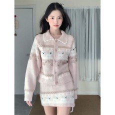 批发实价有货秋冬<b class='q'>新款</b>元旦费尔岛毛衣针织衫上衣高腰显瘦半身裙套装