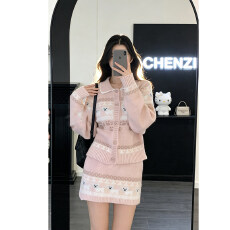 批发实价有货甜美风温柔费尔岛小狗提花翻领毛衣女秋冬<b class='q'>新款</b>半身裙套装