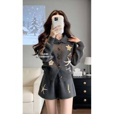 批发实价有货慵懒风休闲灰色针织套装冬季小个子新款上衣裤子两件套女