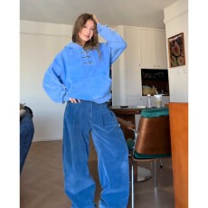 批发实价有货休闲慵懒风宽松水洗做旧长袖卫衣垂感阔腿拖地裤套装女