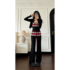 实价有货老钱风彩扣针织开衫女2026冬季三件套气质减龄显瘦套装