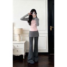 批发实价有货法式慵懒风荡领五分袖打底衫修身上衣<b class='q'>假两件</b>长裤套装女