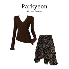 批发实价有货法式百搭V领<b class='q'>长袖</b><b class='q'>打底衫</b>内搭上衣气质豹纹半身裙套装女