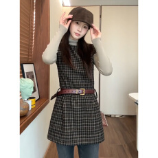 批发实价有货复古格纹<b class='q'>连衣</b>裙打底衫上衣女春季新款高腰牛仔裤套<b class='q'>装</b>