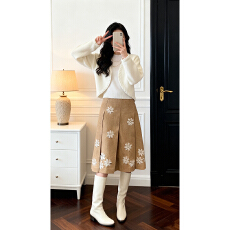 批发实价有货法式温柔<b class='q'>针织</b>开衫毛衣外套上衣女设计感绣花半身裙<b class='q'>套装</b>