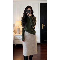 批发实价有货气质简约半高领短袖<b class='q'>针织</b>衫袖套一整套百搭半身裙<b class='q'>套装</b>