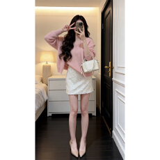 批发实价有货温柔风软糯披肩针织衫毛衣女春秋新款高腰<b class='q'>半身裙</b>套装