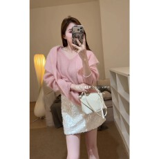 批发实价有货温柔风软糯披肩针织衫毛衣女春秋新款高腰<b class='q'>半身裙</b>套装