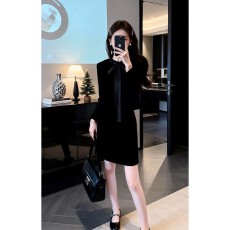 批发实价有货赫本风气质<b class='q'>套装</b>春秋蝴蝶结领带长袖上衣半裙<b class='q'>名媛</b>小香风