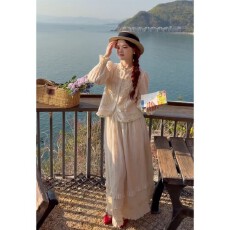 批发实价有货韩系轻奢风背心马甲叠穿衬衫上衣女高腰花边半身裙套装