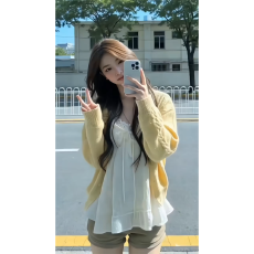 批发实价有货甜美风穿搭长袖开衫蕾丝边吊带背心阔腿裤春季新款穿搭