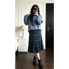 批发实价有货美式复古运动风撞色V领T恤女高腰显瘦<b class='q'>蓬蓬</b>蛋糕<b class='q'>裙套装</b>女