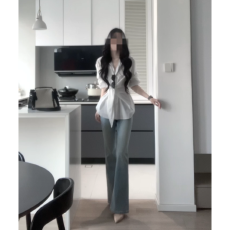 批发实价有货韩系设计感绑带收腰衬衫女春季新款高腰显瘦<b class='q'>牛仔</b>裤<b class='q'>套装</b>