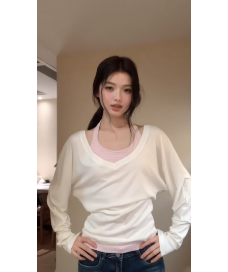 정가 재고 있음 한 부서 얇은 스타일 자외선 차단 블라우스 스트라이프 행침 목 조끼 맨위 하이웨이스트 슬림해 보이는 청바지 세트