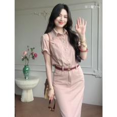 批发实价有货法式复古翻领衬衫<b class='q'>连衣裙</b>女气质收腰显瘦<b class='q'>开叉</b>包臀裙