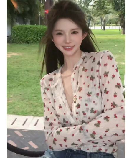 정가 순수한 욕망 핫걸 바람 레이스 체리 V넥 조끼 오픈 가디건 여성 여름 새로운 몸매 가꾸기 맨위 세트