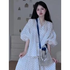 批发实价韩系慵懒风穿搭波点长袖衬衫上衣女宽松显瘦<b class='q'>半身裙</b>套装