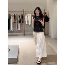 批发实价法式黑色系带<b class='q'>无袖</b>背心上衣女夏季设计感A字半身裙套装