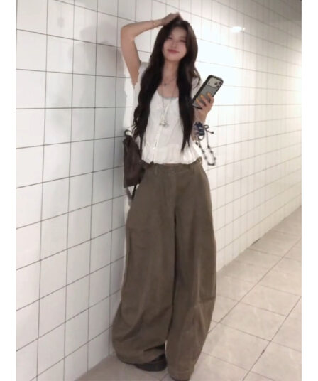 정가 프랑스식 베이비 칼라 싱글 줄 버튼 반팔 여성 셔츠 다용도 슬림해 보이는 와이드 레그 팬츠 패션 세트