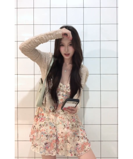 정가 프랑스식 아름다운 휴가 바람 꽃무늬 V넥 슬립 여성 드레스 여름 슬림해 보이는 오픈 가디건 세트