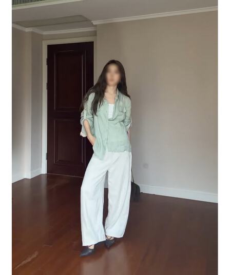 정가 프랑스식 디자인 센스 폴로 칼라 긴팔 셔츠 맨위 가을 하이웨이스트 캐주얼 바지 빛 럭셔리 센스 세트