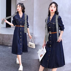 批发条纹披肩牛仔连衣裙女春秋2025<b class='q'>新款</b>法式设计感小众气质显瘦衬衫裙