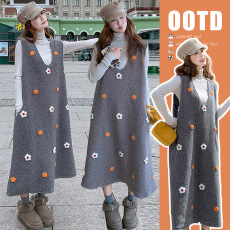 批发有货~2025秋季孕妇装新款撞色呢料背心连衣裙裙+上衣打底衫两件套