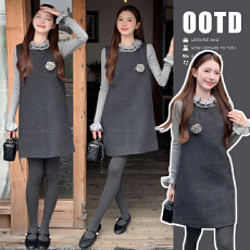 批发图片处理～秋季韩系风圆领宽松百搭<b class='q'>背心裙</b>+荷叶边长袖上衣套装