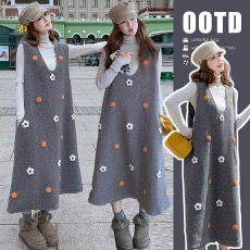 批发有货~2025秋季孕妇装新款撞色呢料背心连衣裙裙+上衣打底衫两件套