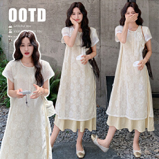 有货图片处理~2026新款孕妇装绣花新中式轻国风罩衫连衣裙叠两套