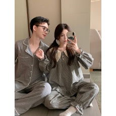 批发实拍实价韩版情侣<b class='q'>全棉</b>撞色大翻领秋小清新宽松舒适长袖长裤家居服