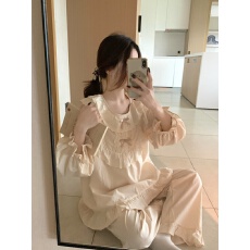 批发实拍实价韩版甜美公主风宽松<b class='q'>全棉</b>纯色秋季长袖外穿家居服套装