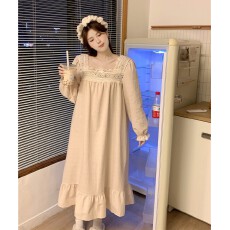 批发实拍实价韩版甜美公主风方领<b class='q'>全棉</b>宽松舒适秋季长袖家居服套装睡裙
