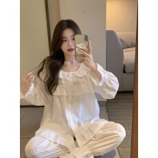 批发实拍实价韩版甜美公主风重工刺绣<b class='q'>全棉</b>撞色蕾丝宽松舒适家居服