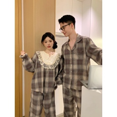 批发实拍实价韩版甜美公主风棉麻<b class='q'>格子</b>情侣宽松休闲家居服套装<b class='q'>连衣裙</b>
