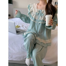 批发实拍实价韩版甜美公主风方领<b class='q'>全棉</b>宽松舒适秋季长袖家居服套装睡裙